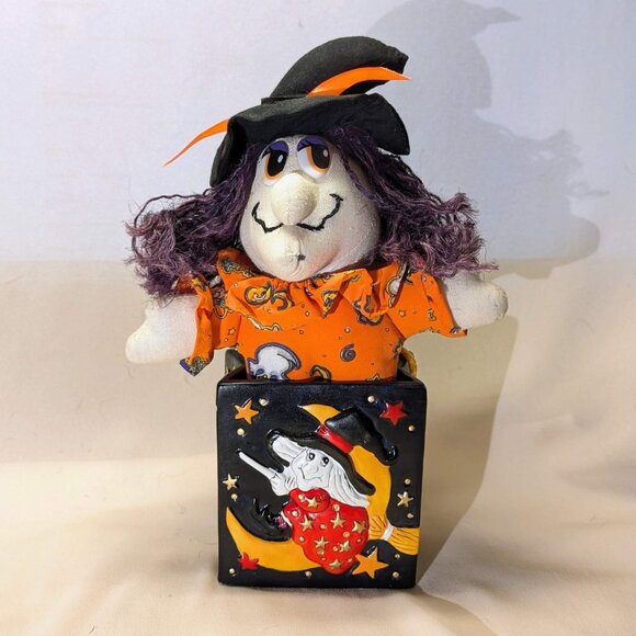 Vintage 1997 Halloween Witch Plush Doll Figure in Ceramic Bag RARE by Joelson In - Picture 1 of 6